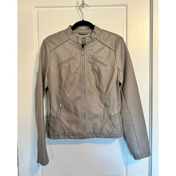 Guess Faux Leather Racer Jacket, Grey, Size Medium - Picture 5 of 8